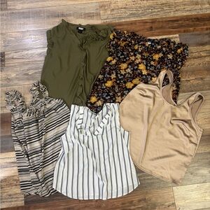 Blouses - Olive, Floral, Striped, and Champagne Gold